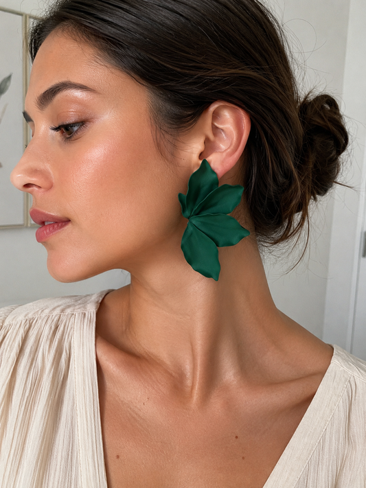 Boucles d'oreilles fleur vert émeraude