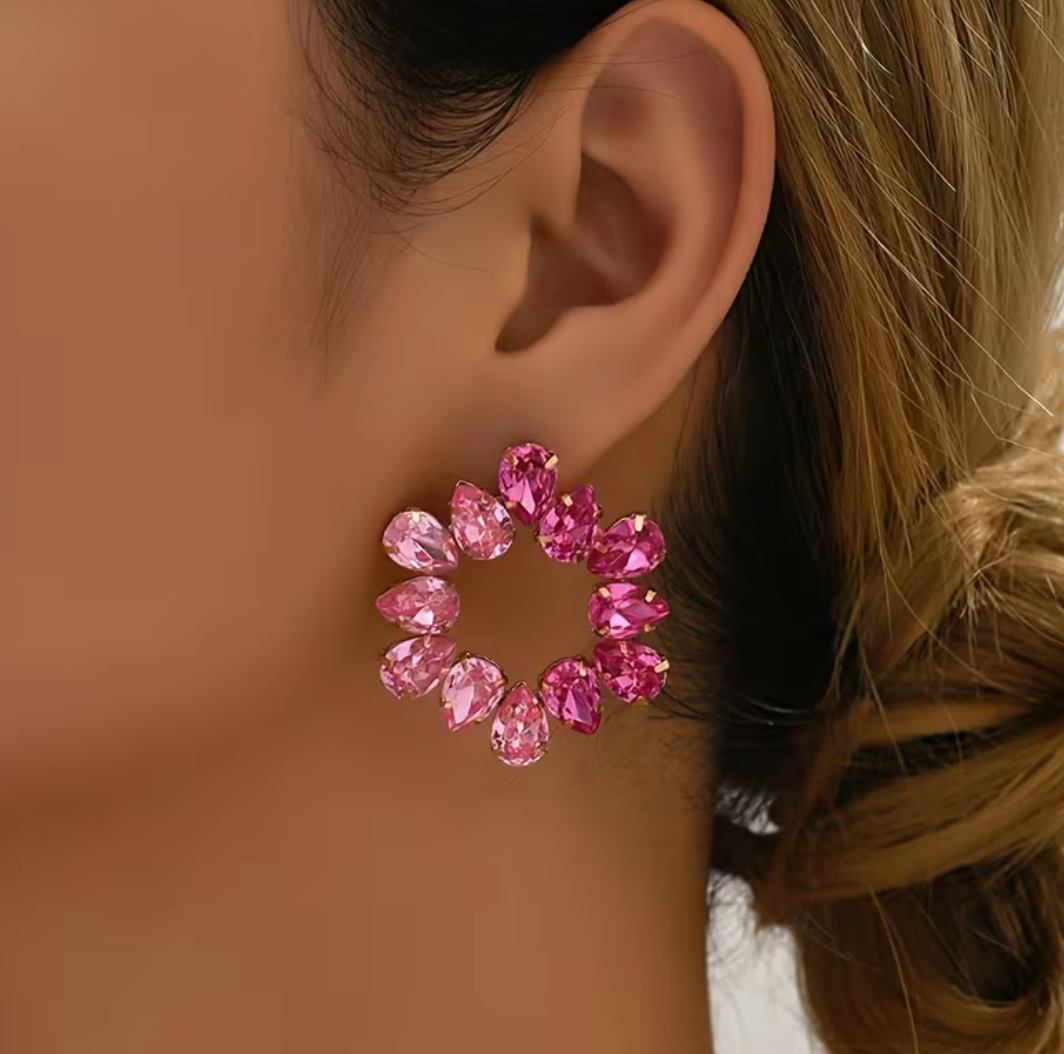 Boucles d'oreilles en strass rose